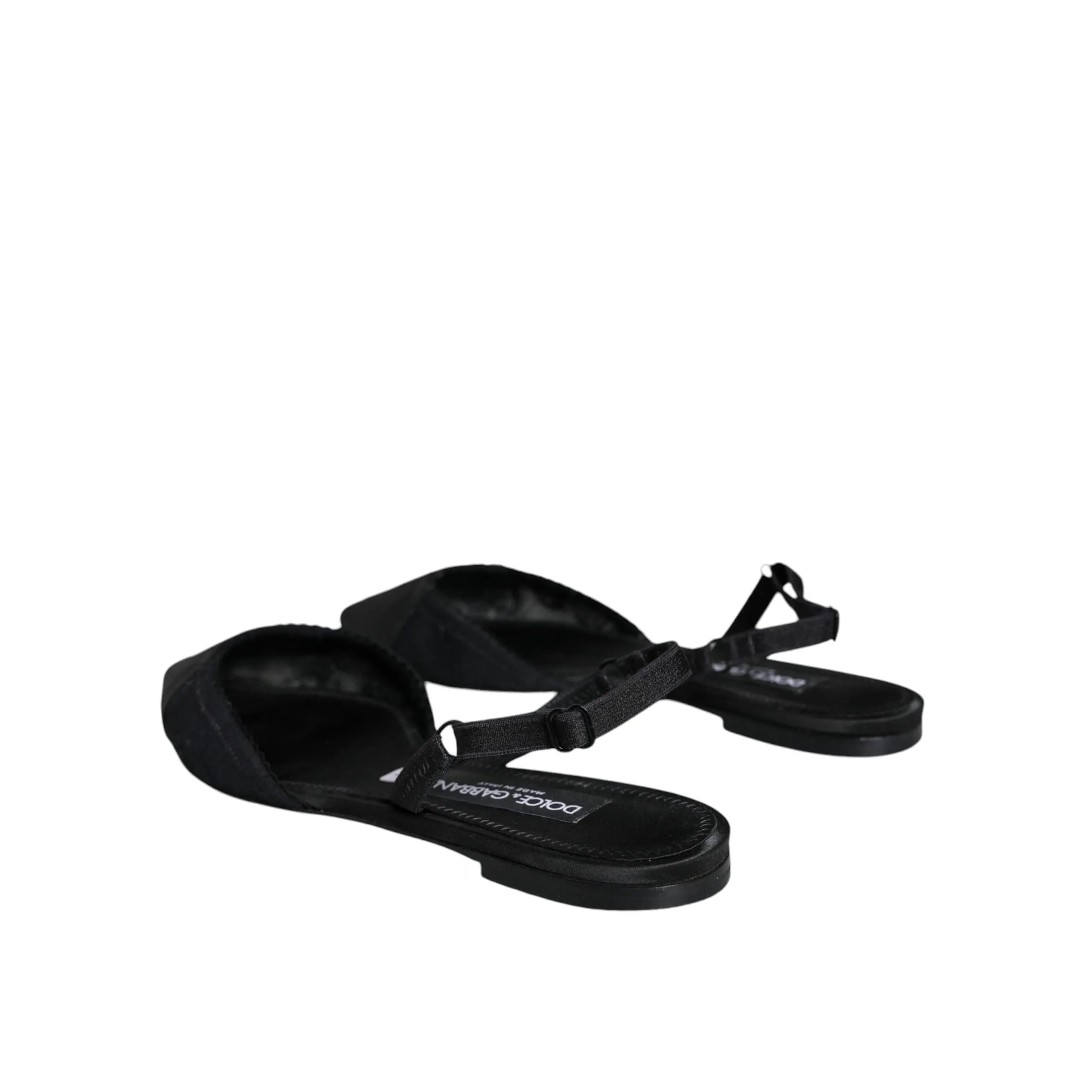 Dolce & Gabbana Black Satin Flats Slingback Sandals Shoes