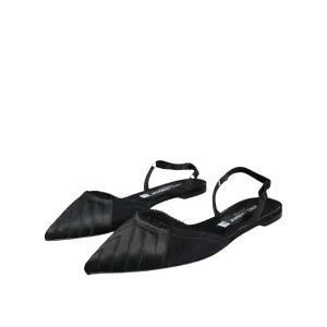 Dolce & Gabbana Black Satin Flats Slingback Sandals Shoes