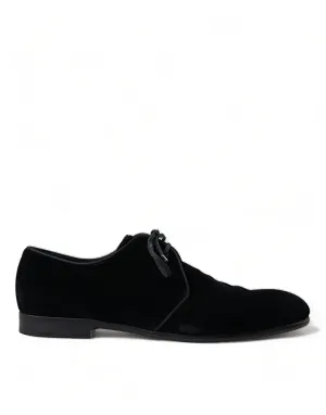 Dolce & Gabbana Black Velvet Lace Up Formal Derby Dress Shoes