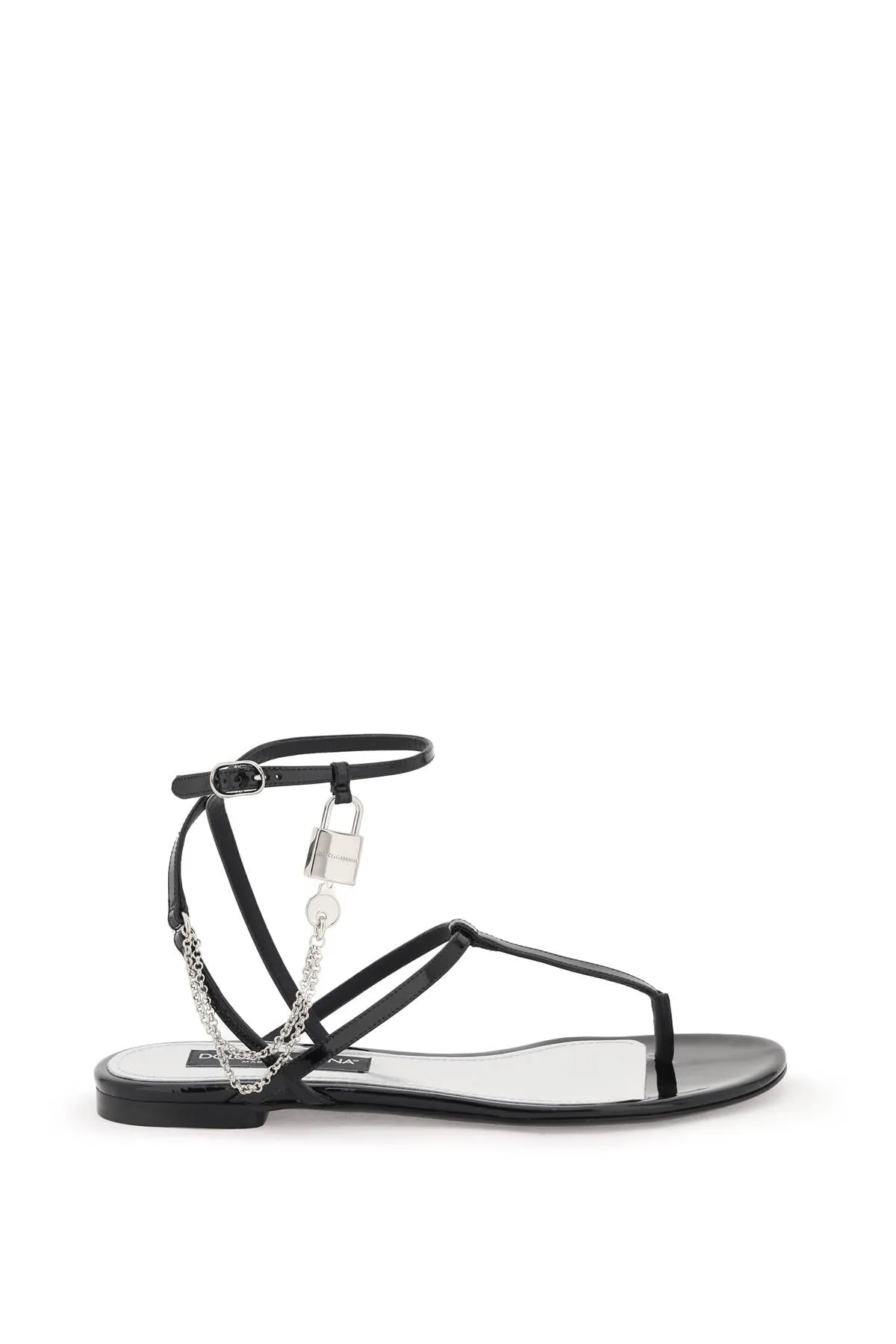 Dolce & gabbana patent leather thong sandals with padlock CQ0584 A1471 NERO