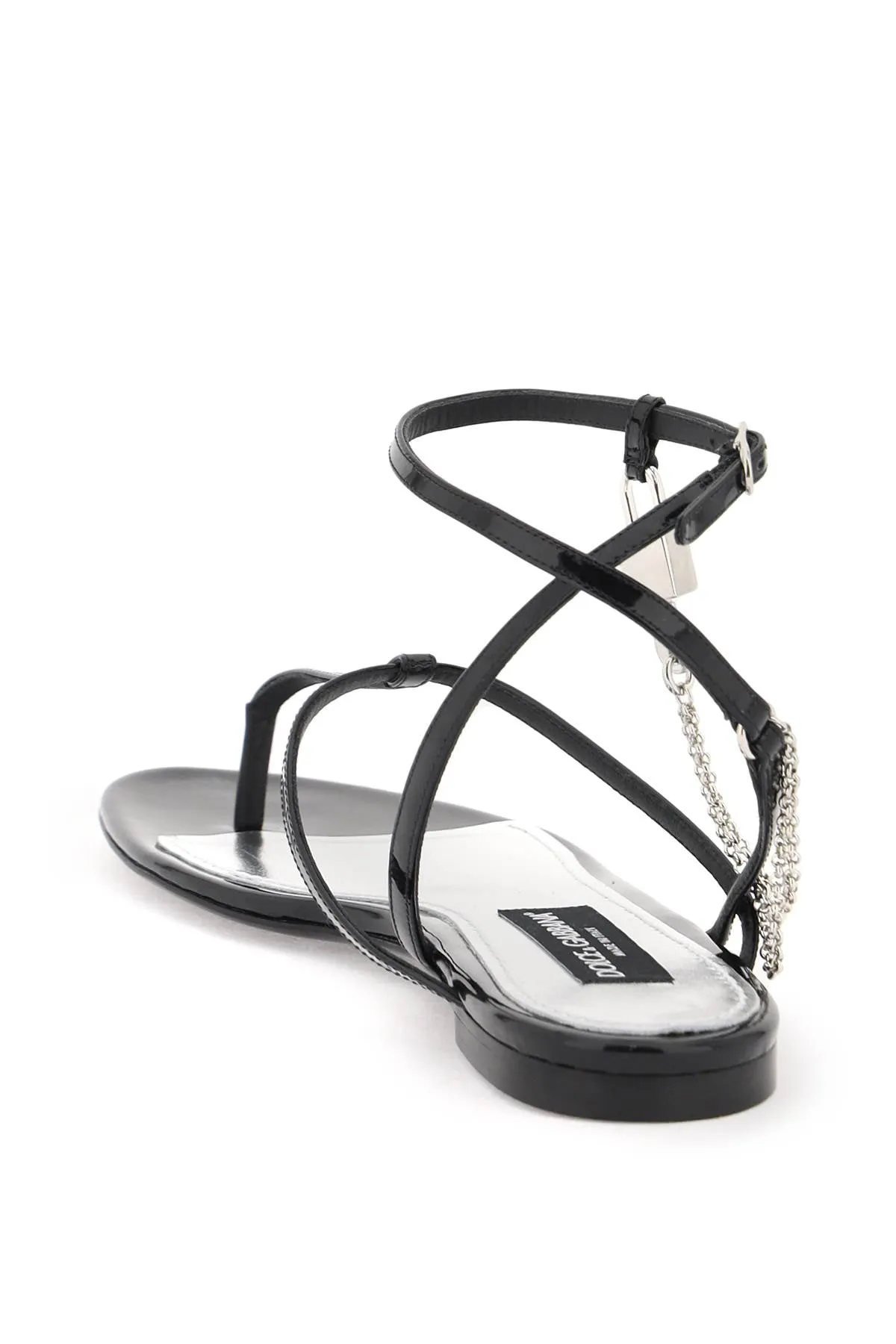 Dolce & gabbana patent leather thong sandals with padlock CQ0584 A1471 NERO