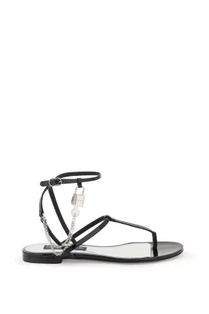 Dolce & gabbana patent leather thong sandals with padlock CQ0584 A1471 NERO