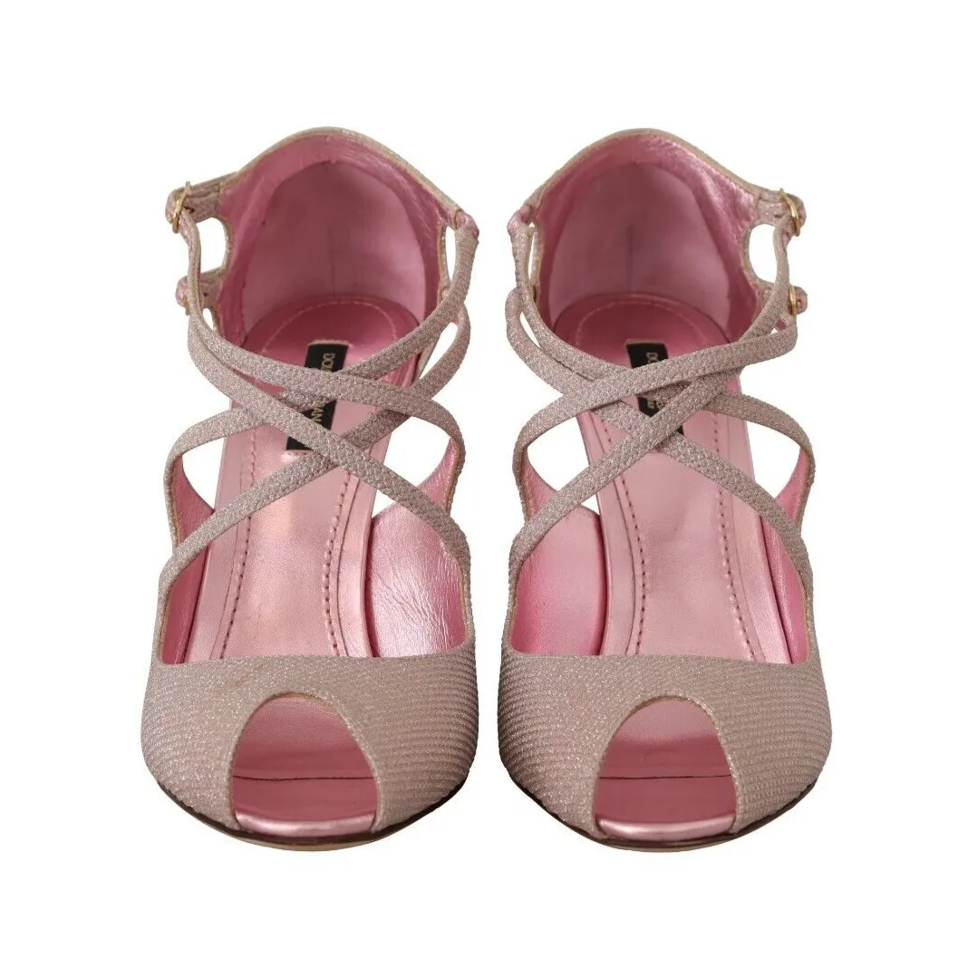 Dolce & Gabbana Pink Glitter Peep Toe High Heels Sandals
