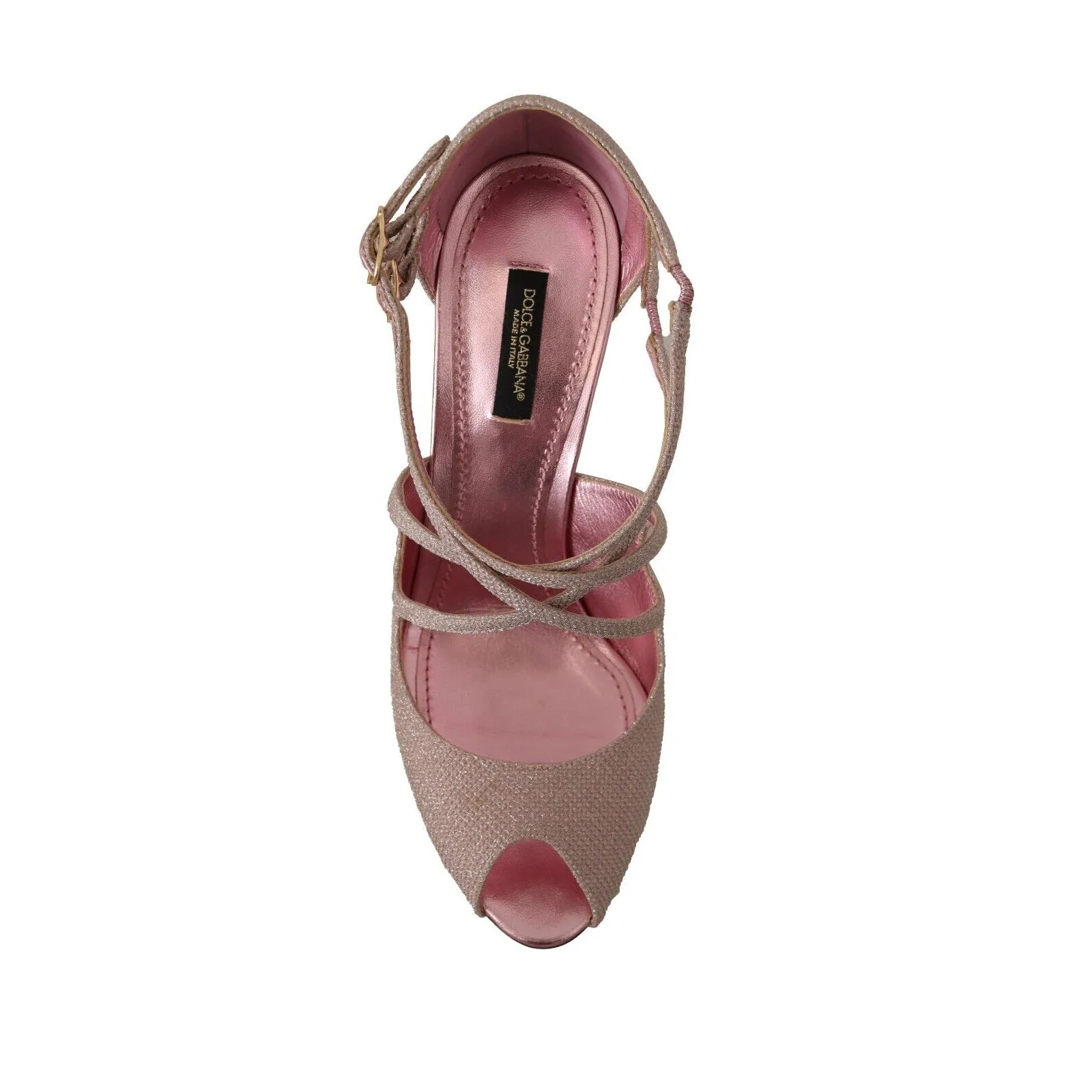 Dolce & Gabbana Pink Glitter Peep Toe High Heels Sandals
