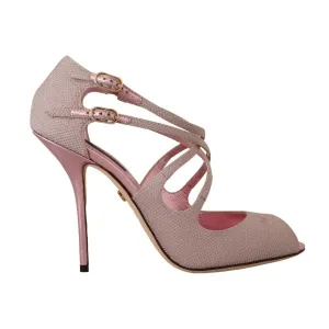 Dolce & Gabbana Pink Glitter Peep Toe High Heels Sandals