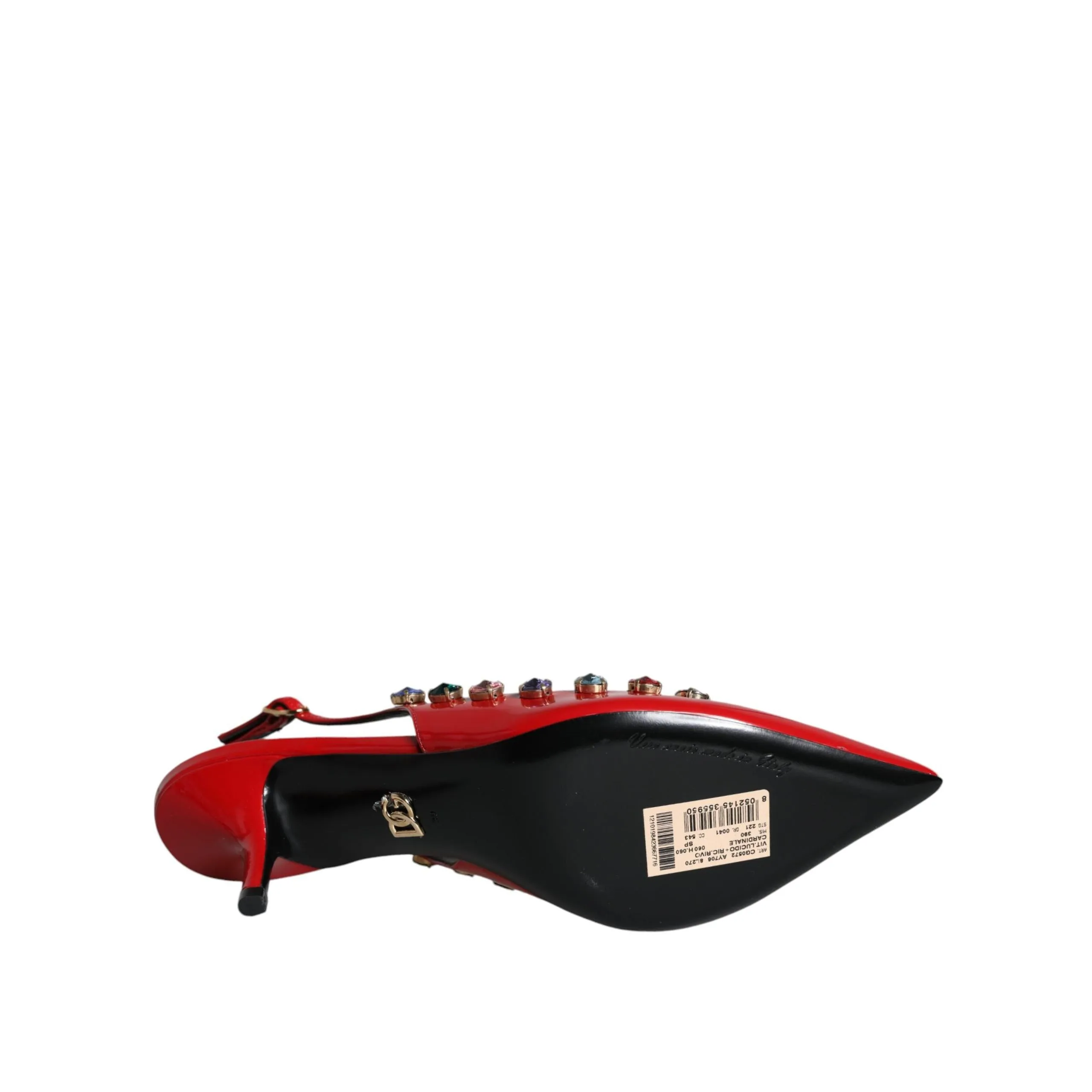 Dolce & Gabbana Red Leather Crystal Heels Slingback Shoes