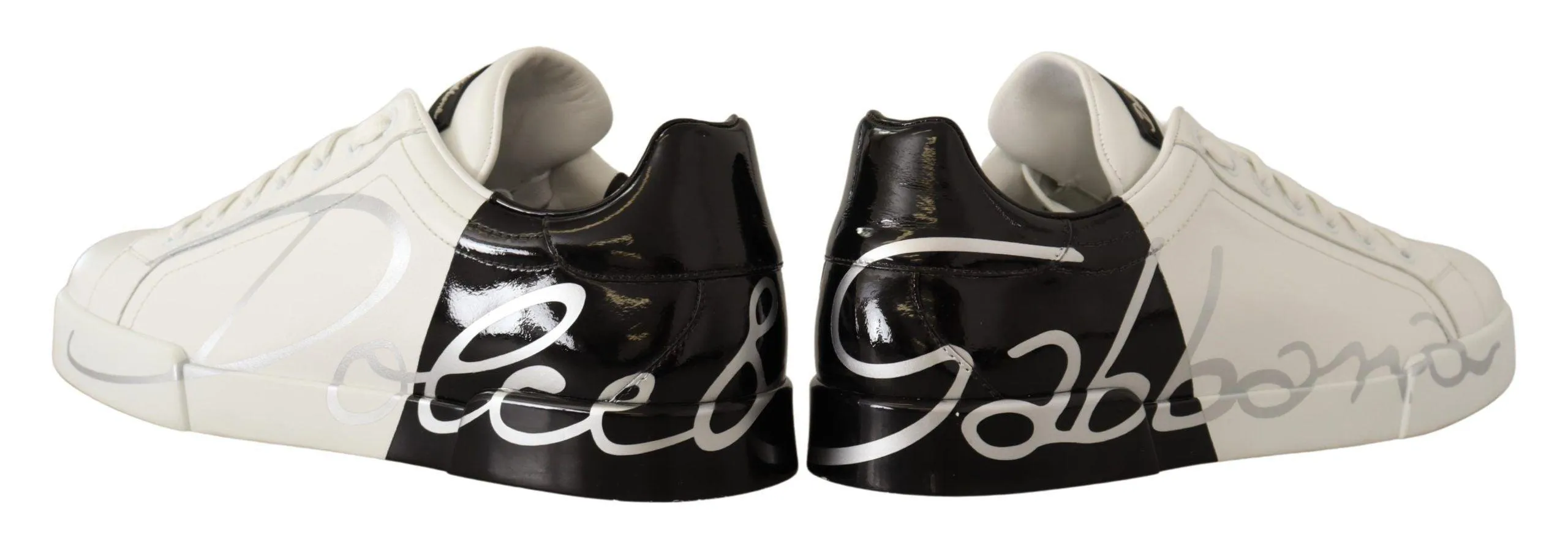 Dolce & Gabbana White Black Leather Logo Print Mens Sneakers Shoes