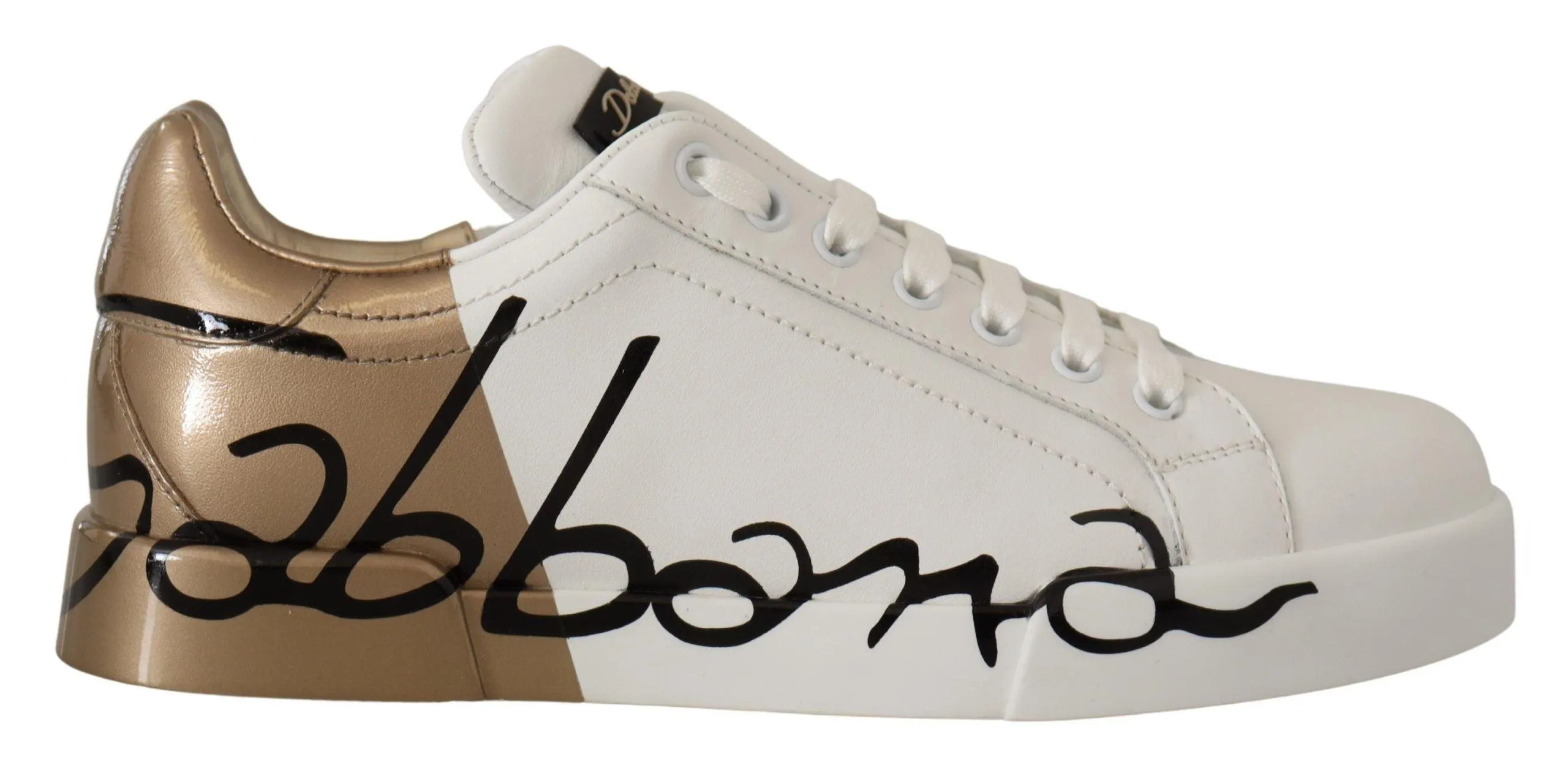 Dolce & Gabbana White Gold Lace Up Low Top Sneakers Shoes