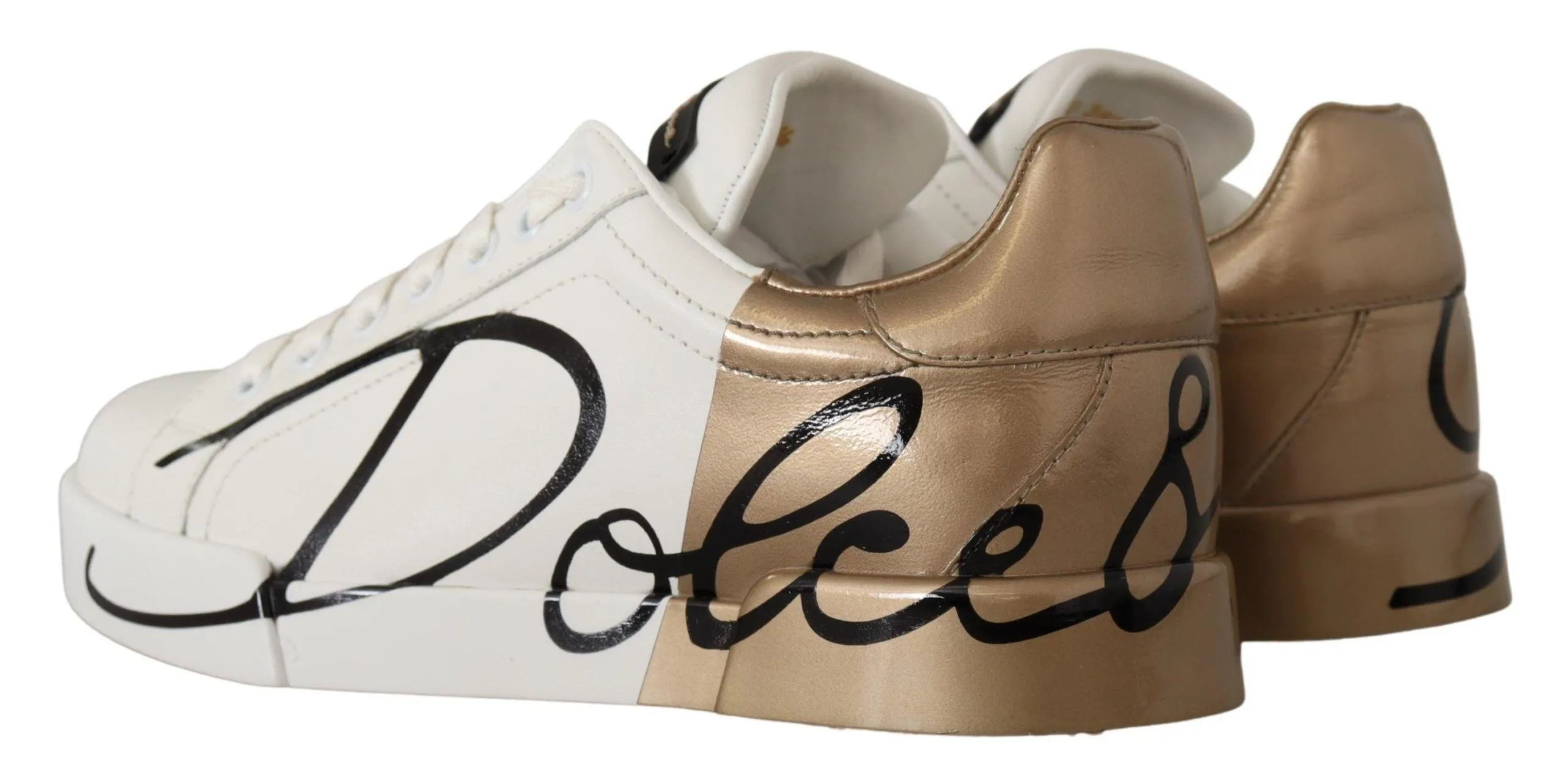 Dolce & Gabbana White Gold Lace Up Low Top Sneakers Shoes