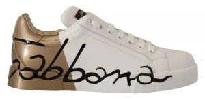 Dolce & Gabbana White Gold Lace Up Low Top Sneakers Shoes