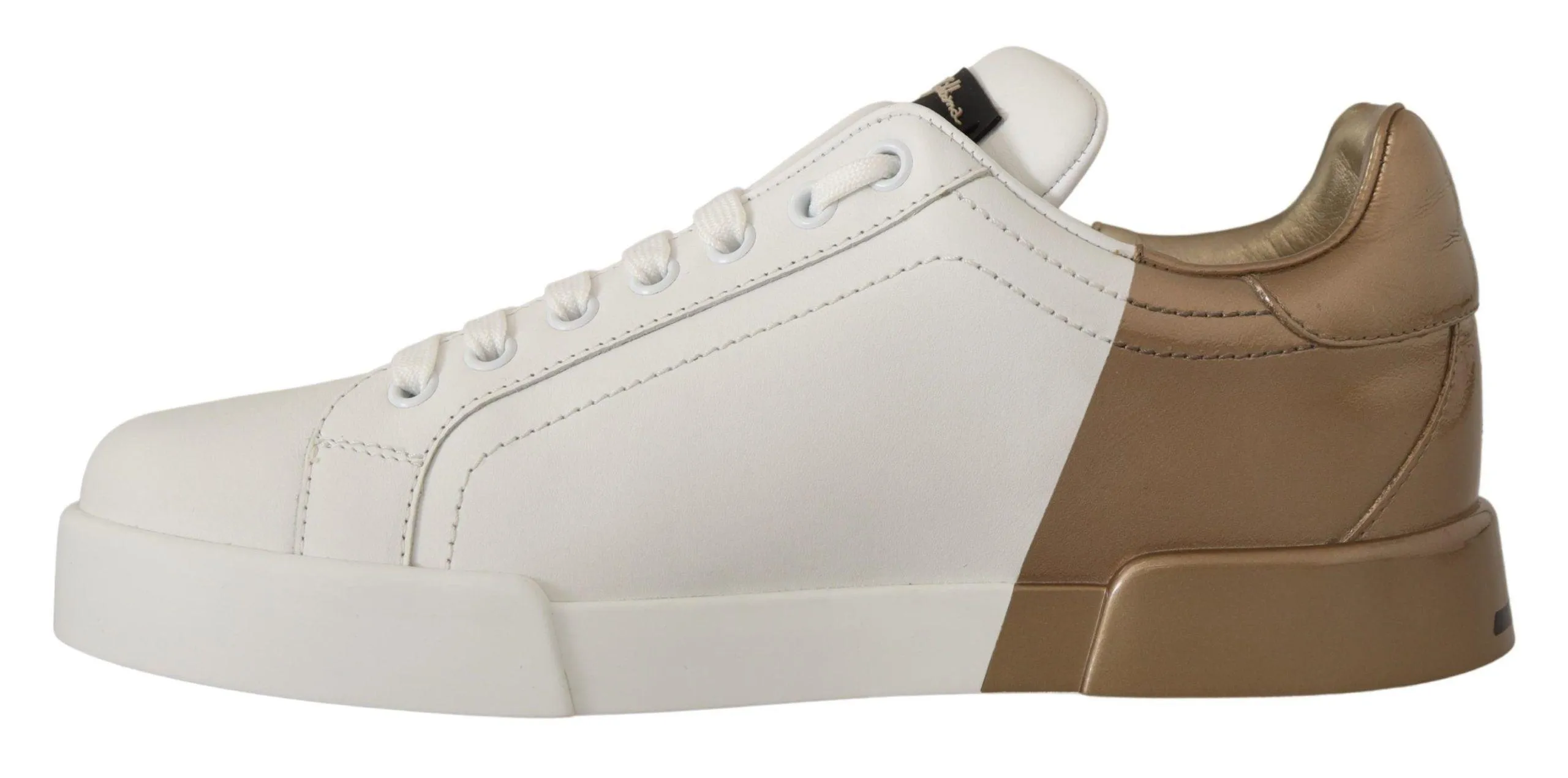 Dolce & Gabbana White Gold Lace Up Low Top Sneakers Shoes