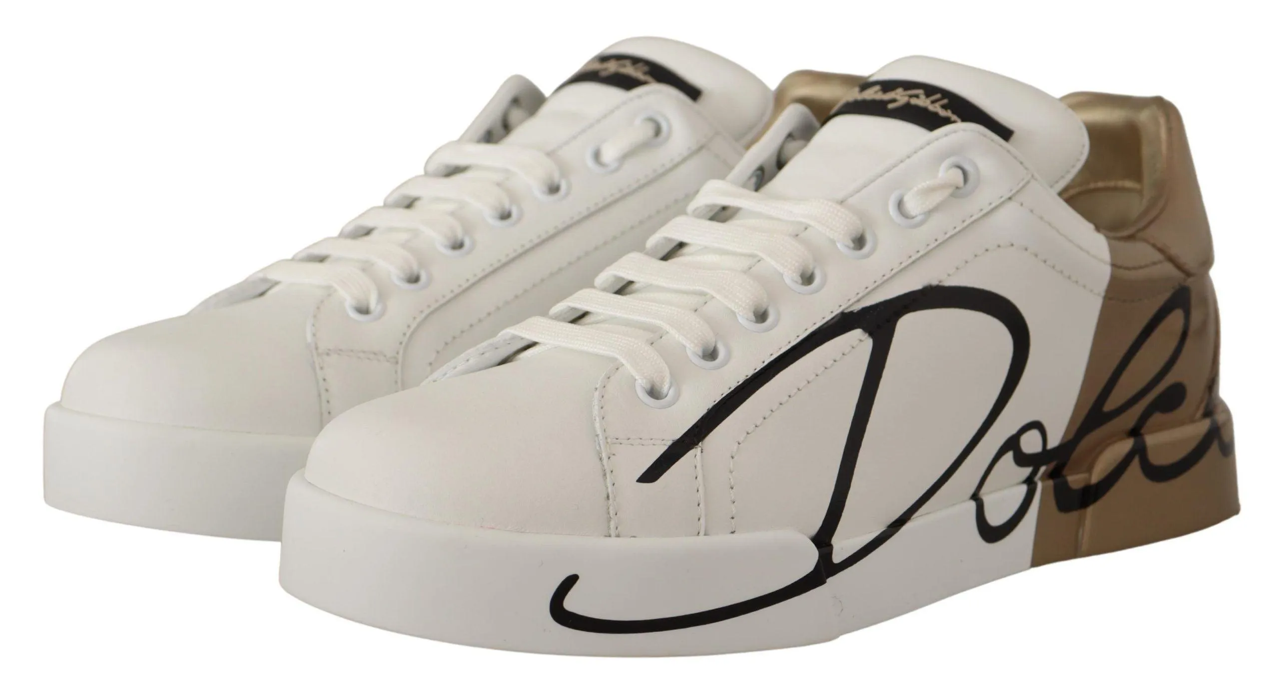 Dolce & Gabbana White Gold Lace Up Low Top Sneakers Shoes