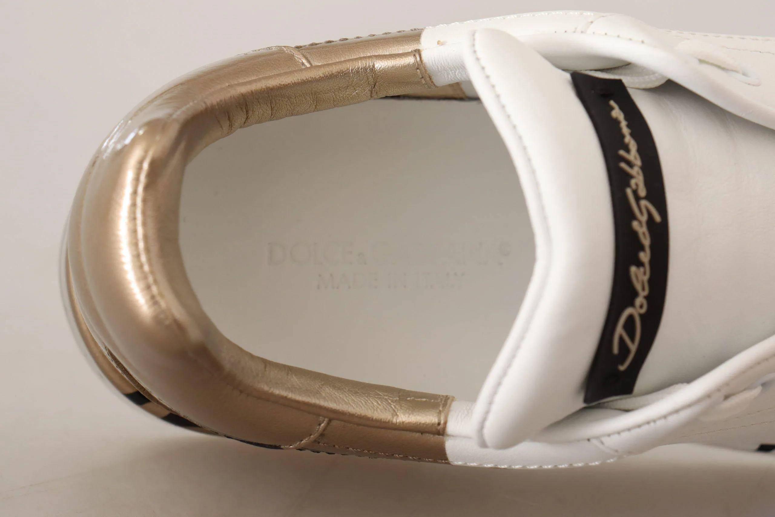 Dolce & Gabbana White Gold Lace Up Low Top Sneakers Shoes