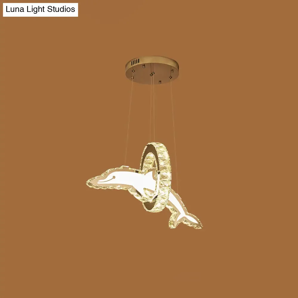 Dolphin and Ring Chandelier Kids LED Pendant Light for Nursery - Crystal, Stainless Steel Fixture