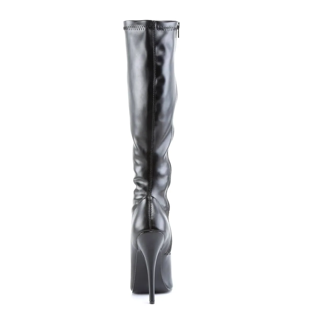 DOMINA-2000 Faux Leather Black Stiletto Knee High Boots
