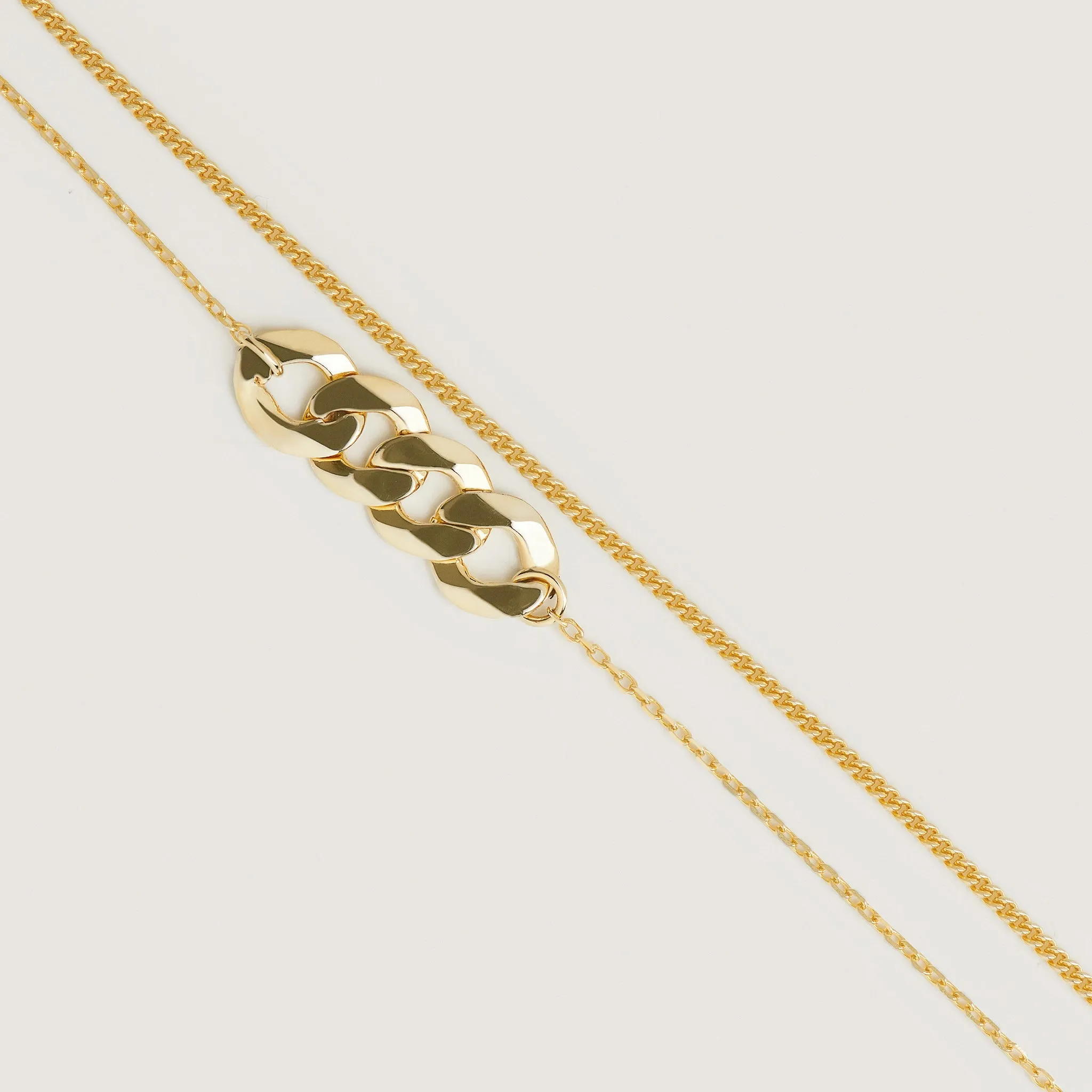 Double Chain Charm Necklace Gold