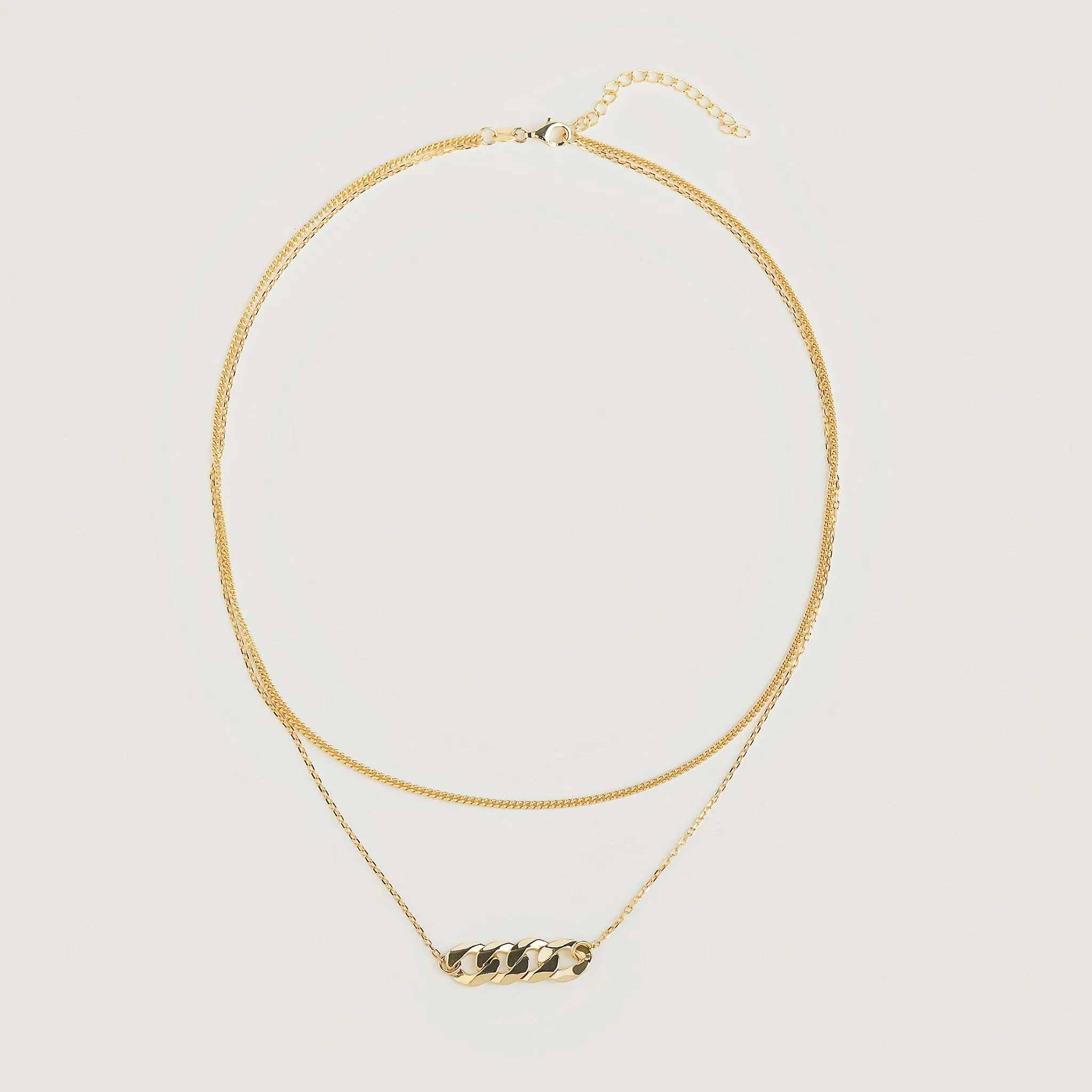 Double Chain Charm Necklace Gold