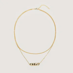 Double Chain Charm Necklace Gold
