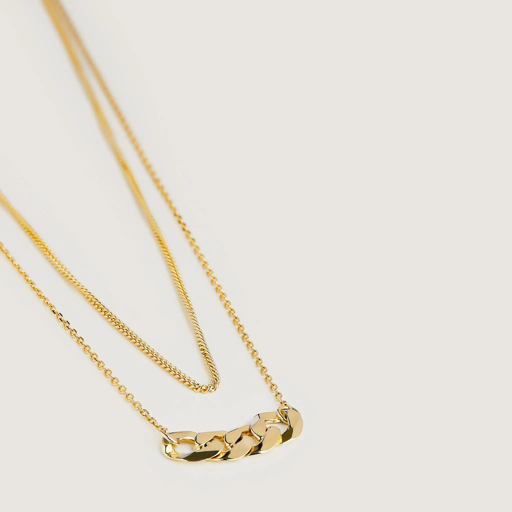 Double Chain Charm Necklace Gold