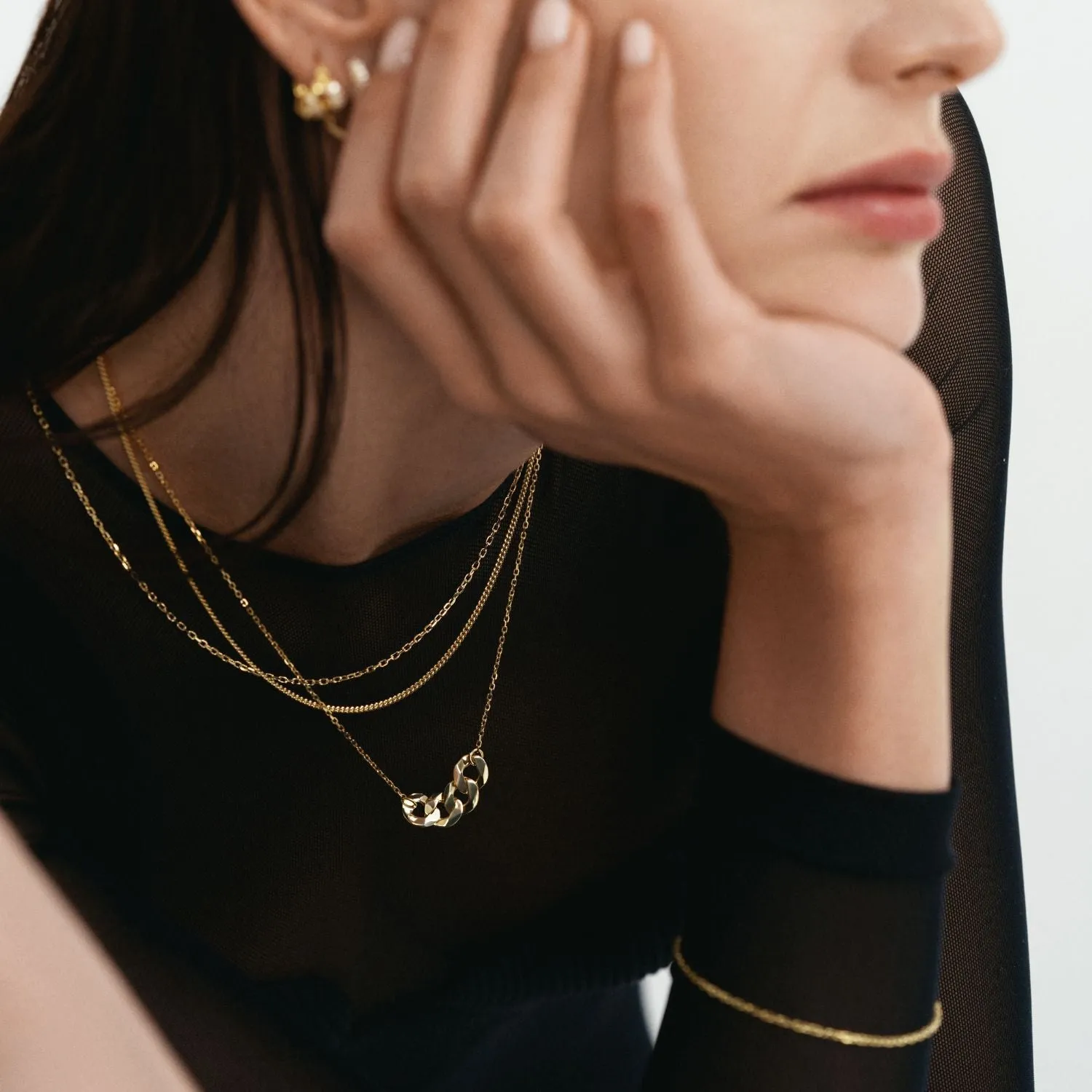 Double Chain Charm Necklace Gold