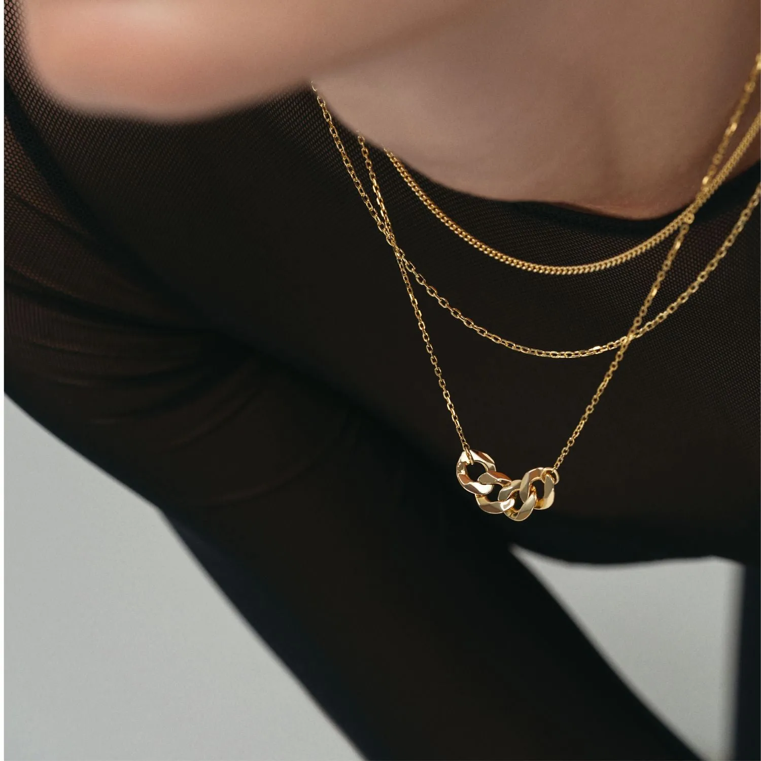 Double Chain Charm Necklace Gold
