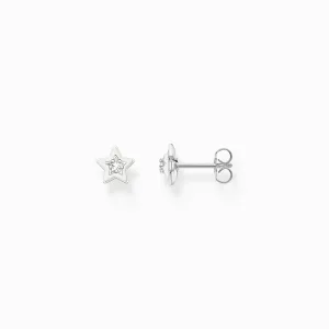 Ear Studs With White Stones and White Cold Enamel Silver | Thomas Sabo