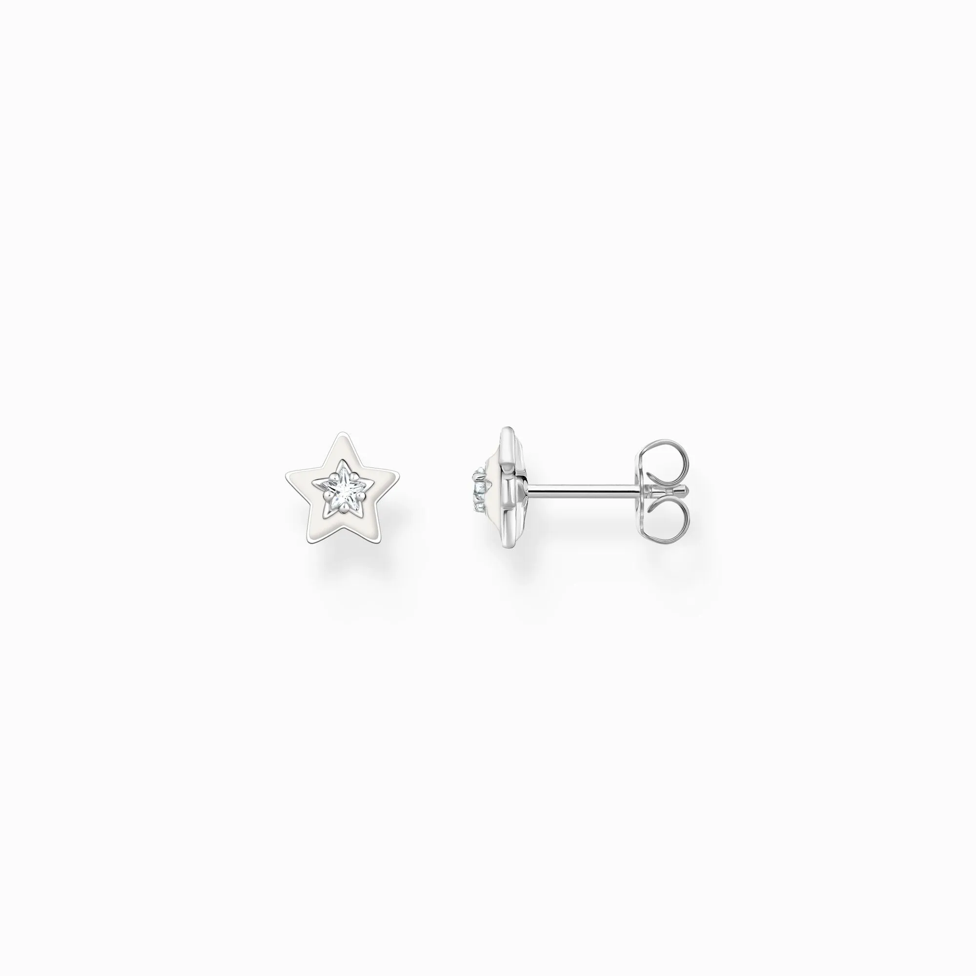 Ear Studs With White Stones and White Cold Enamel Silver | Thomas Sabo