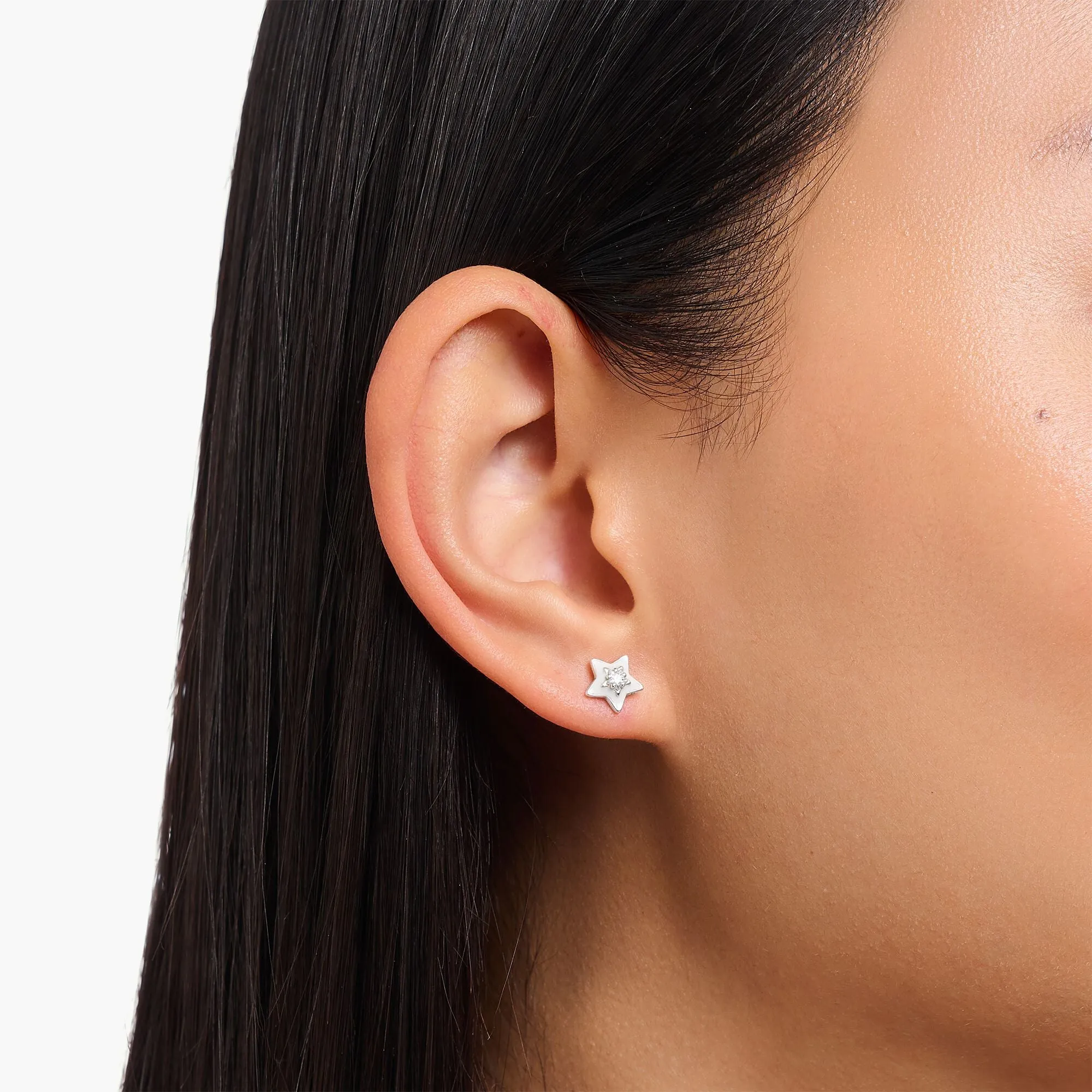 Ear Studs With White Stones and White Cold Enamel Silver | Thomas Sabo