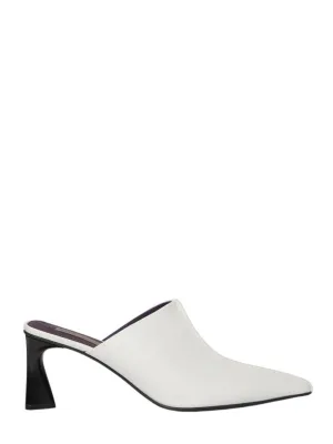 Elsa Pointed Toe Mule Kitten Heels (White)