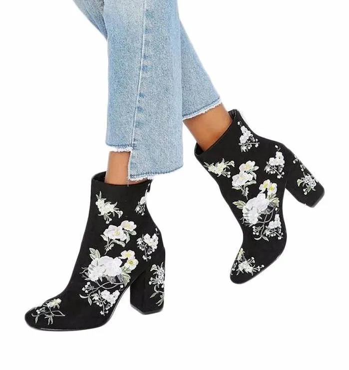 Embroidered Ankle Boots