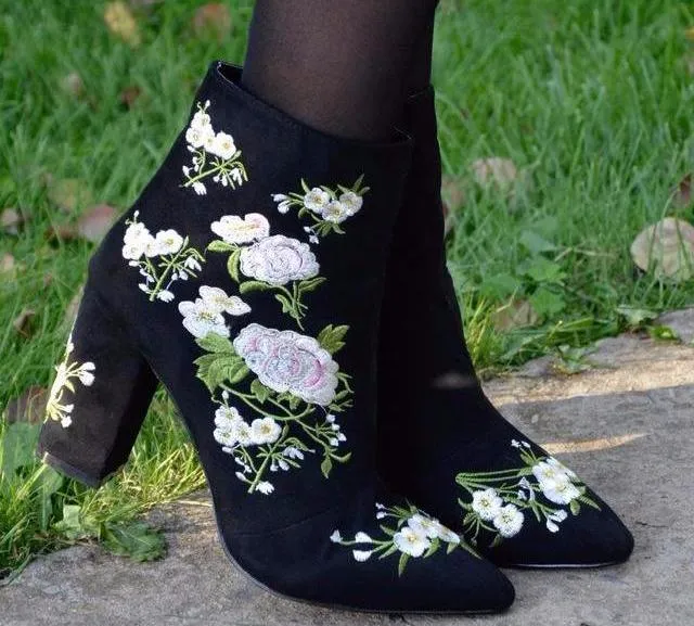 Embroidered Ankle Boots