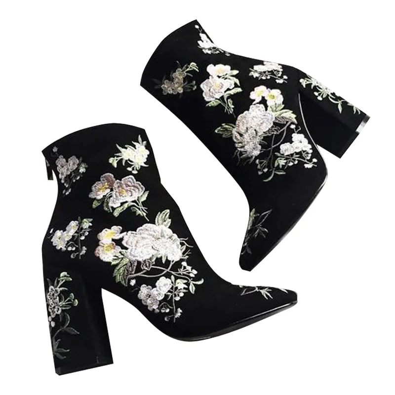 Embroidered Ankle Boots