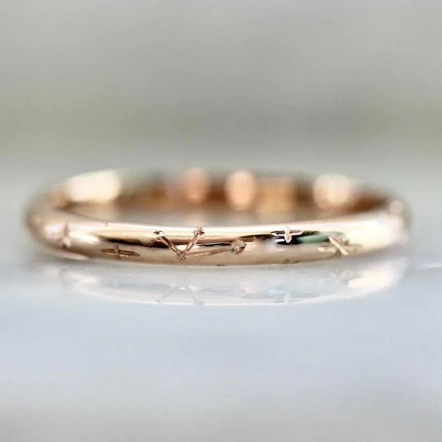 Equinox Moon and Constellation Engraved Gold Band