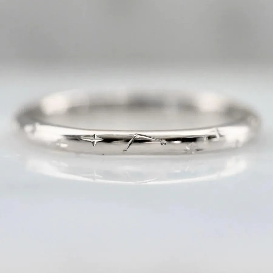 Equinox Moon and Constellation Engraved Gold Band