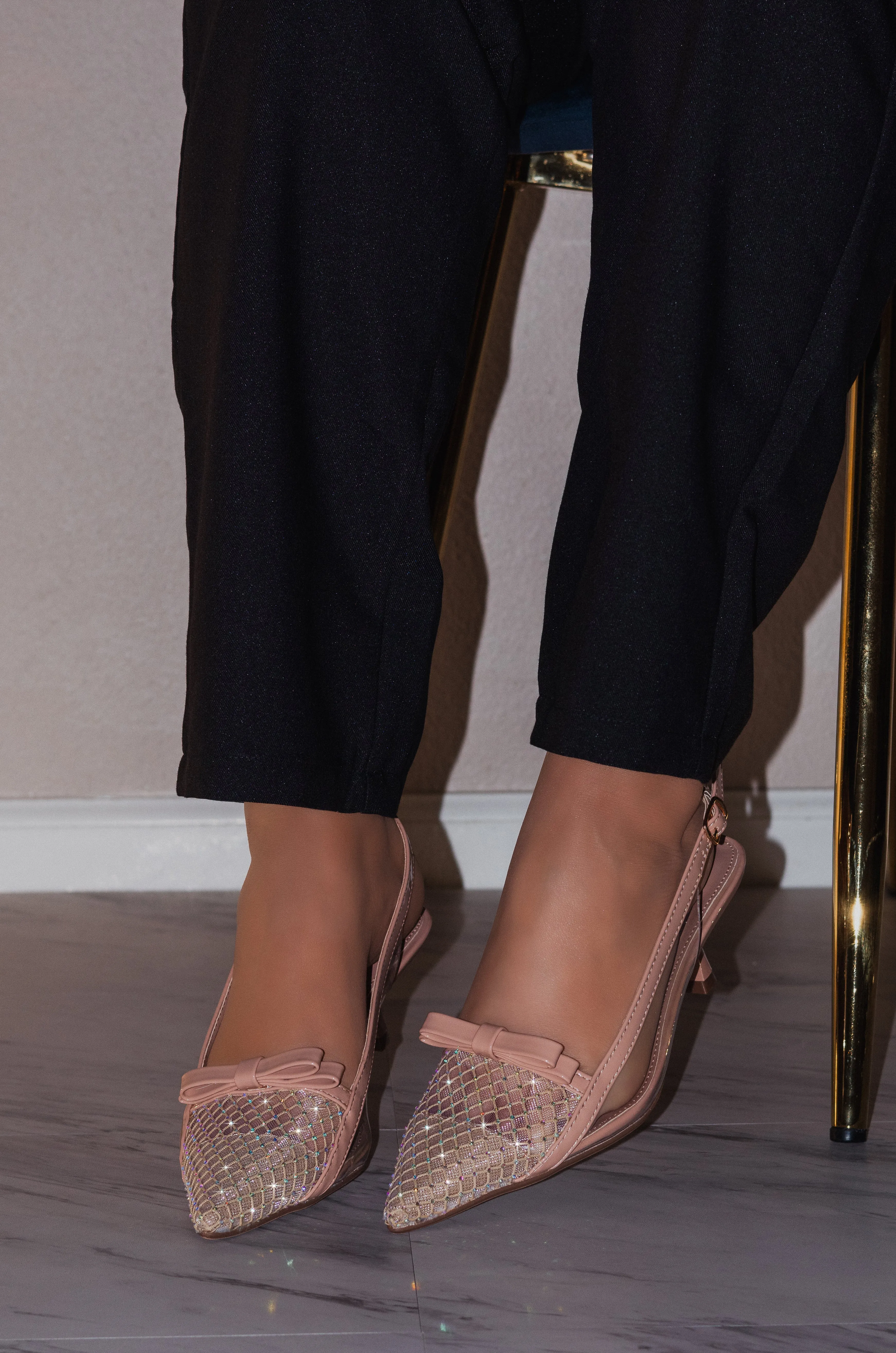 Equity - Embellished Slingback Pointed Toe Kitten Heels