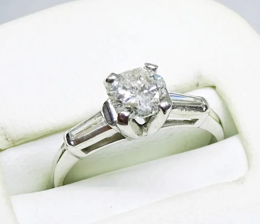 Estate Vintage 14k White Gold Diamond Engagement Ring, 0.80ct tw
