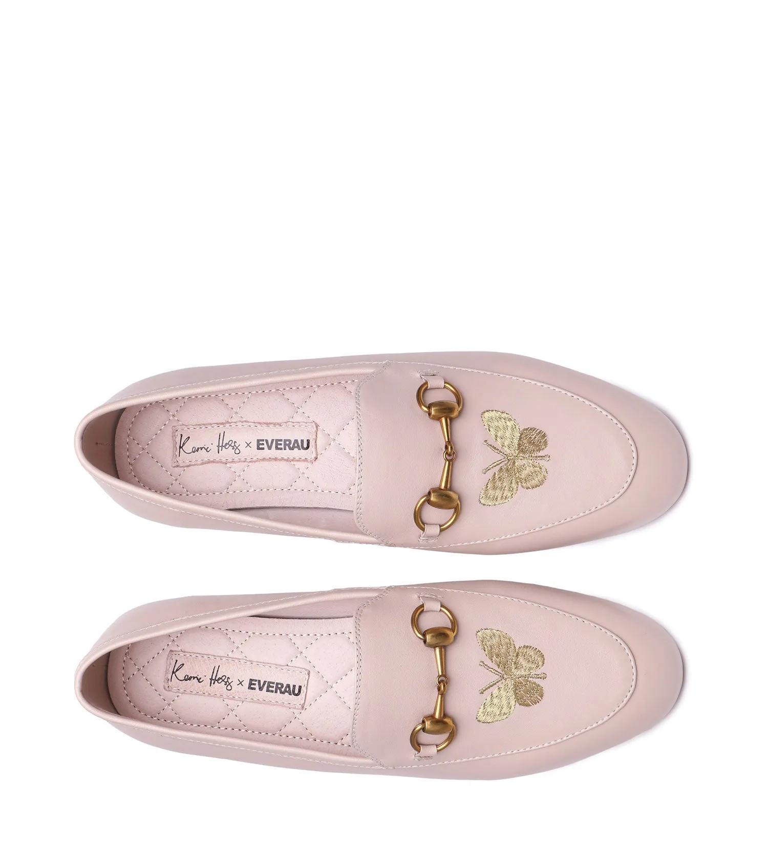 Everau Pink Loafer with Metal Buckle and Butterfly Embroidery