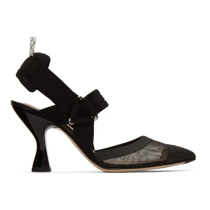 Fendi Black Colibri 85 Slingback Heels