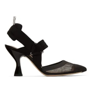 Fendi Black Colibri 85 Slingback Heels