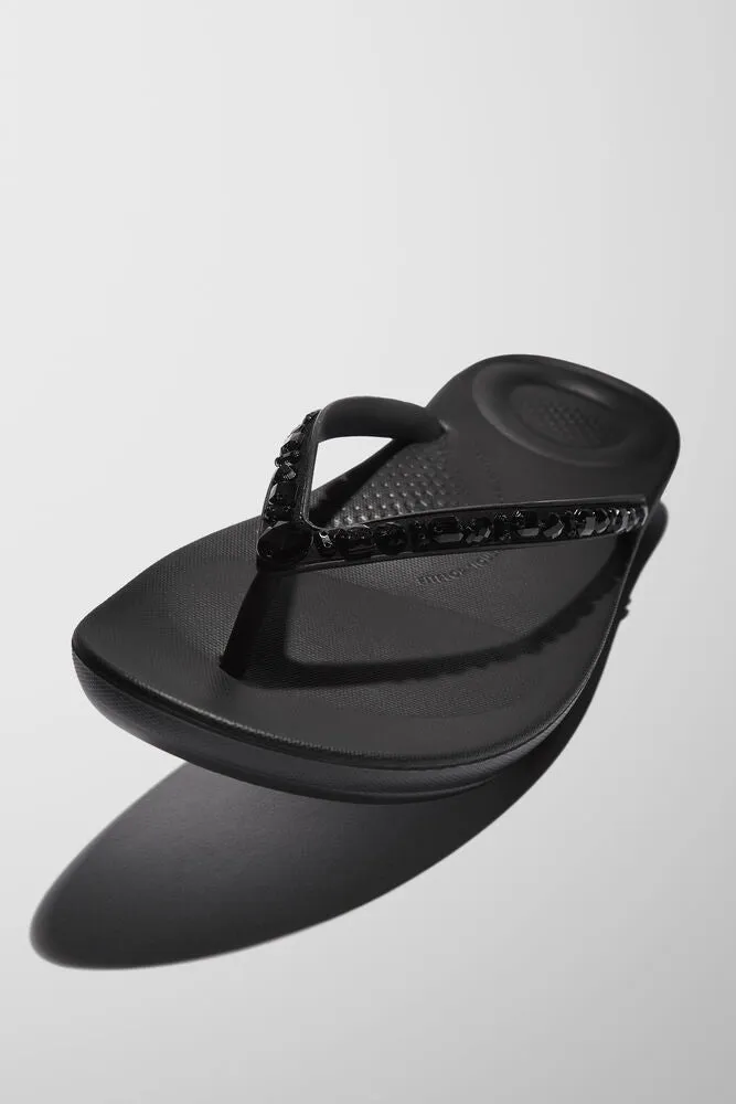 FitFlop Iqushion Multi Crystal Flip Flops Sandals - All Black