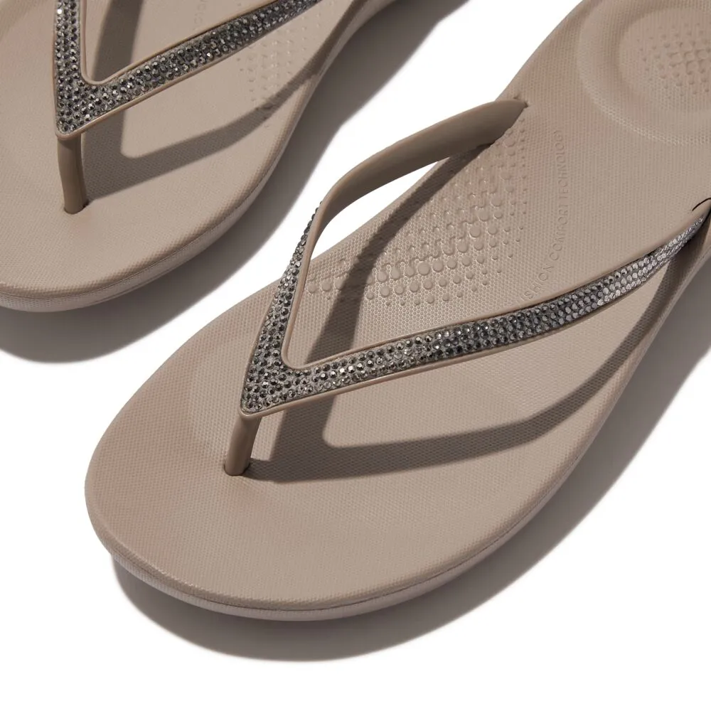 FitFlop Iqushion Sparkle Ombre Flip Flops Sandals - On Taupe / Pewter