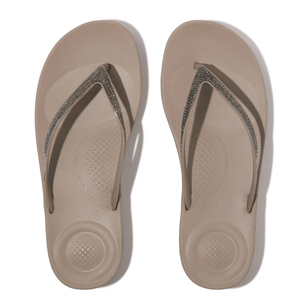 FitFlop Iqushion Sparkle Ombre Flip Flops Sandals - On Taupe / Pewter