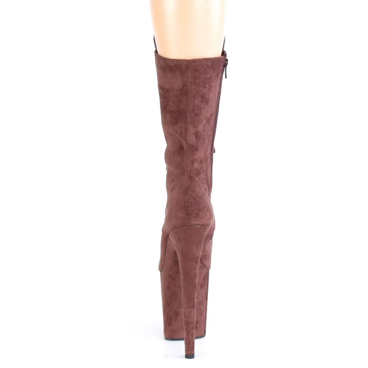 Flamingo 1050FS Faux Suede Mid Calf Ankle Boots 8" Platform Heels - Brown - Direct
