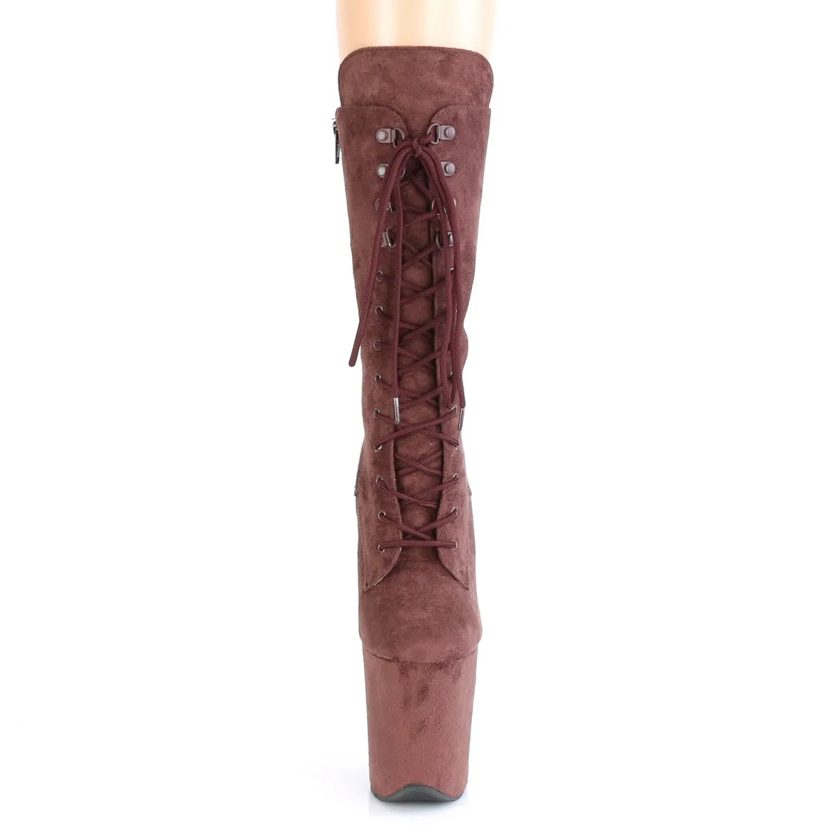 Flamingo 1050FS Faux Suede Mid Calf Ankle Boots 8" Platform Heels - Brown - Direct