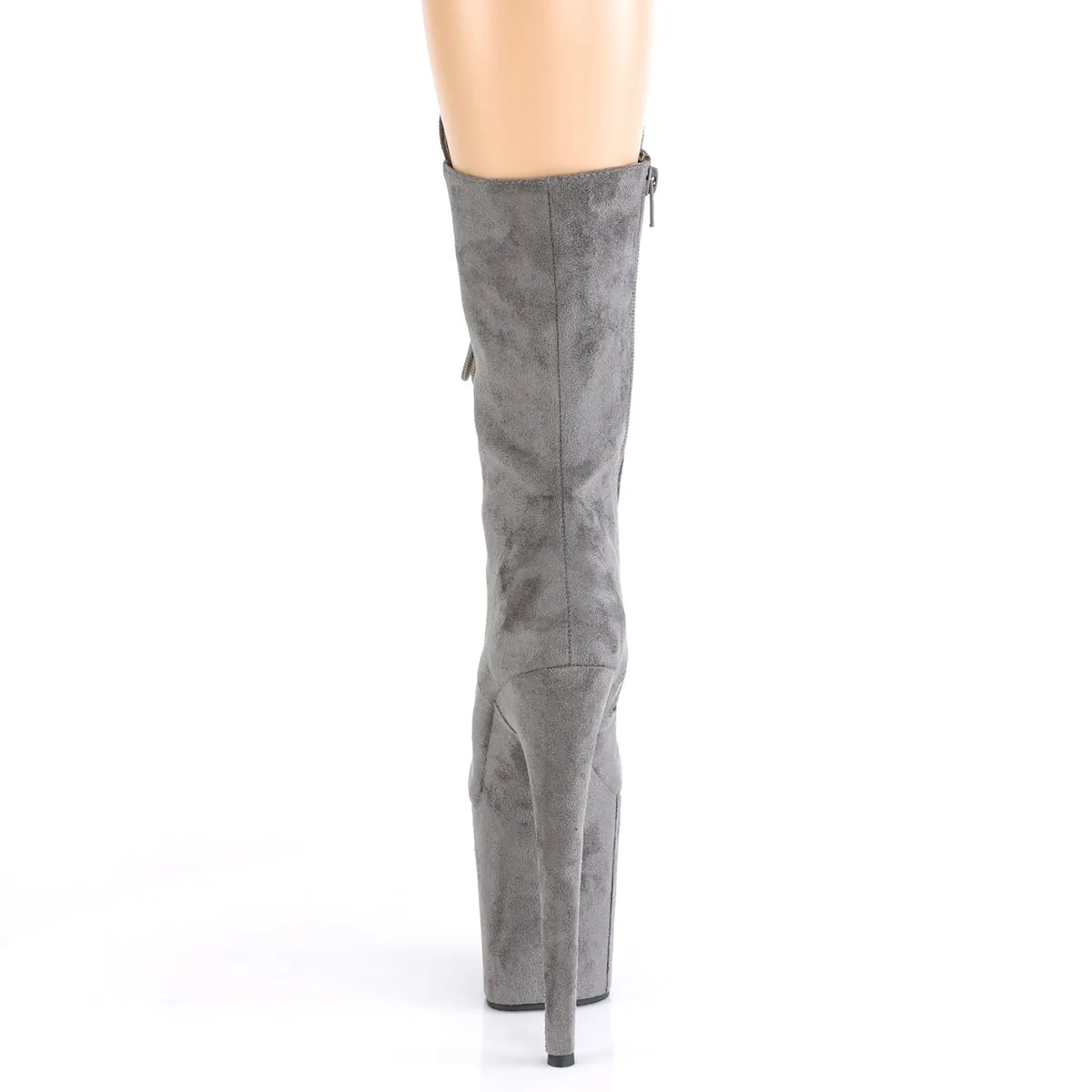 Flamingo 1050FS Faux Suede Mid Calf Ankle Boots 8" Platform Heels - Gray - Direct