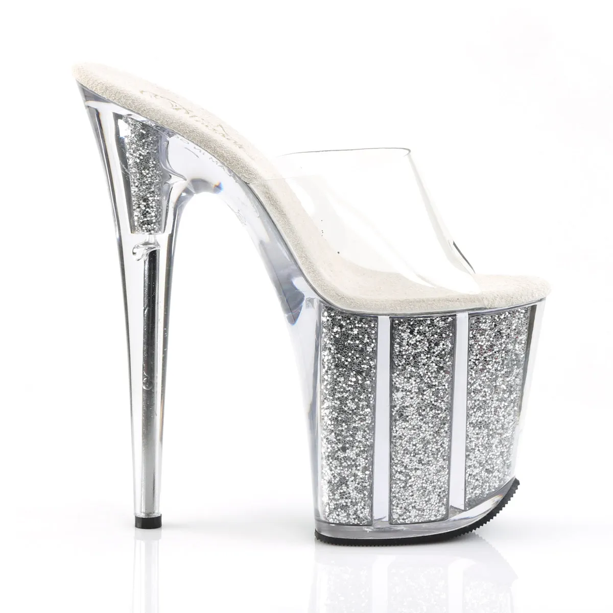 FLAMINGO-801G Pleaser Clear/Silver Multi Glitter Sexy Platform Shoes (Pole Dancing Heels)