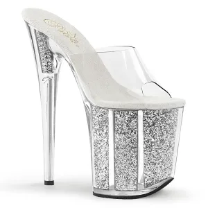FLAMINGO-801G Pleaser Clear/Silver Multi Glitter Sexy Platform Shoes (Pole Dancing Heels)