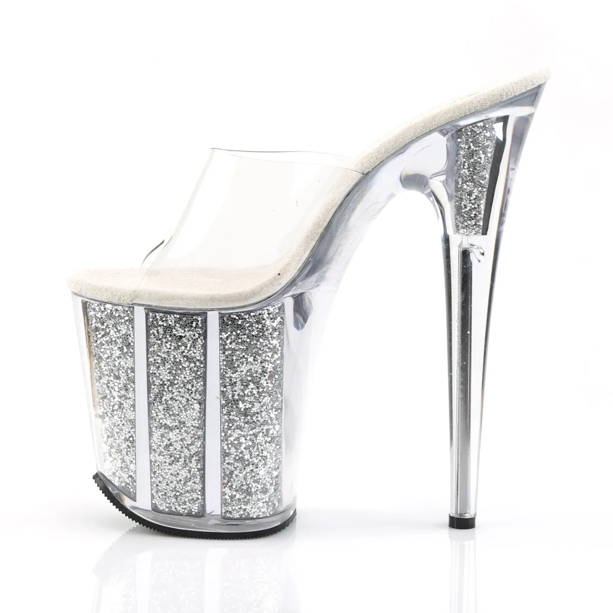 FLAMINGO-801G Pleaser Clear/Silver Multi Glitter Sexy Platform Shoes (Pole Dancing Heels)