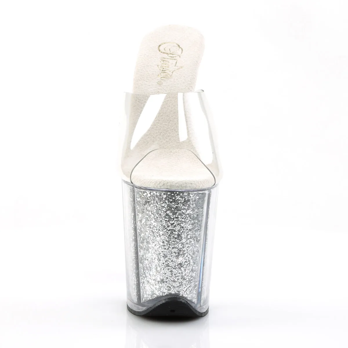 FLAMINGO-801G Pleaser Clear/Silver Multi Glitter Sexy Platform Shoes (Pole Dancing Heels)
