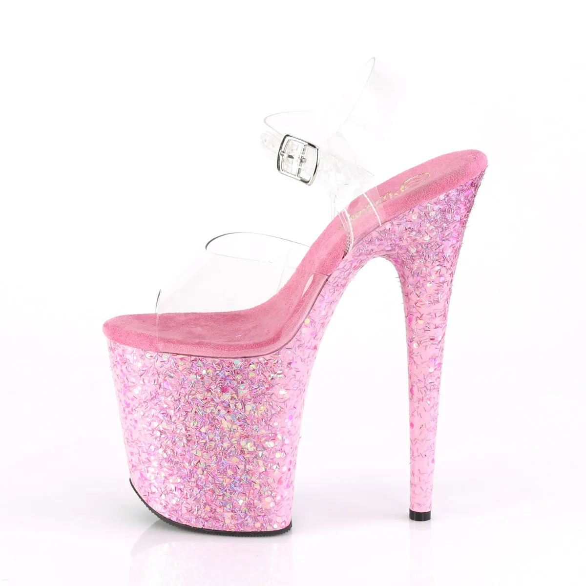 FLAMINGO-808CF Pleaser Clear/Pink Confetti Sexy Platform Shoes (Pole Dancing Heels)